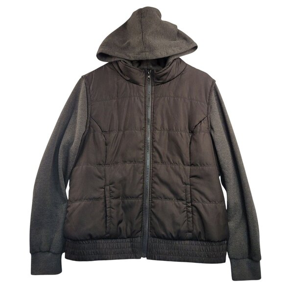 Ruff Hewn Boys Youth Black Puffer Vest Jacket w/Sweatshirt Hoodie Sleeve Large - Picture 1 of 7